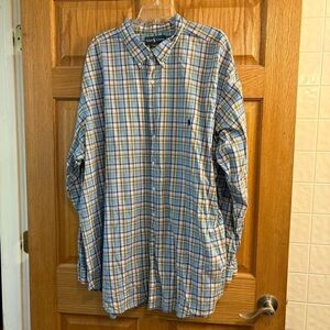Ralph Lauren Shirt Mens 4XLT Yellow Blue Green Plaid Cotton Button Up Preppy